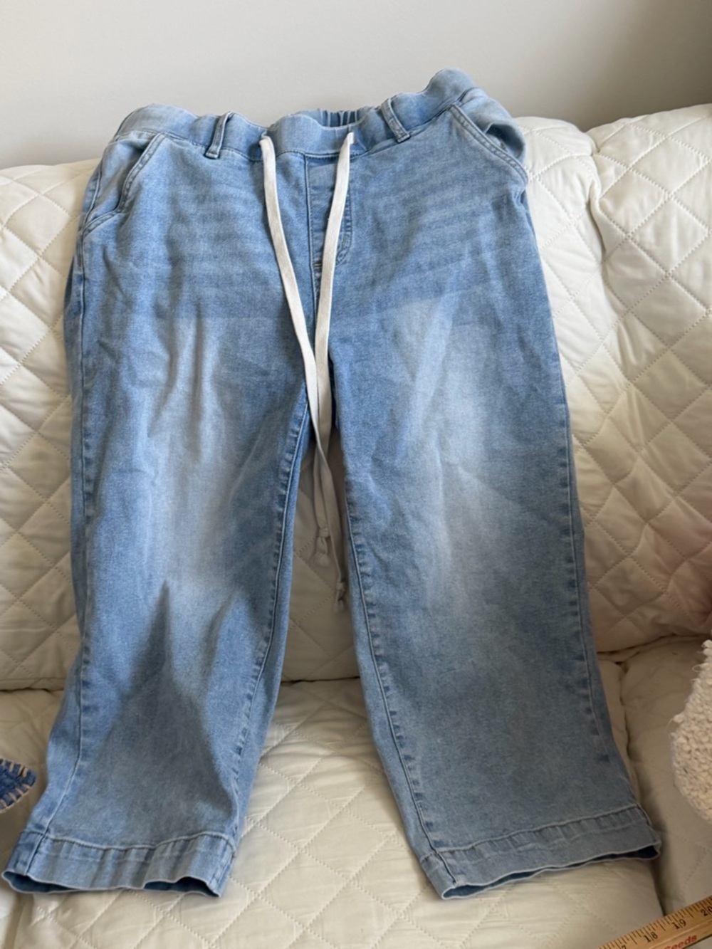BloomChic Light Blue Denim Capris with Drawstring